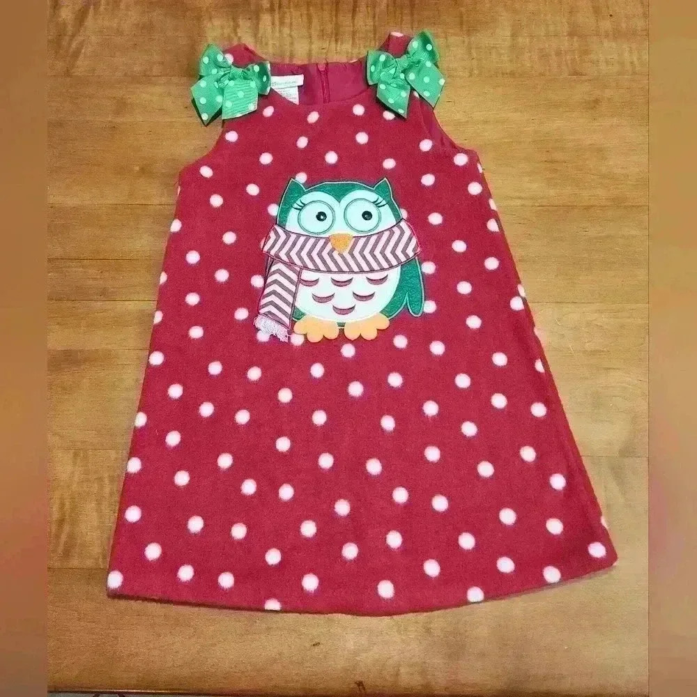 Bonnie Jean Girls Polka Dot Owl Christmas Dress Girls Size 6